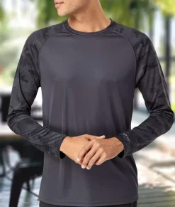 Men Nayked Apparel T-Shirts>Men'S Cayman Performance Upf Camo Colorblock Long Sleeve T-Shirt