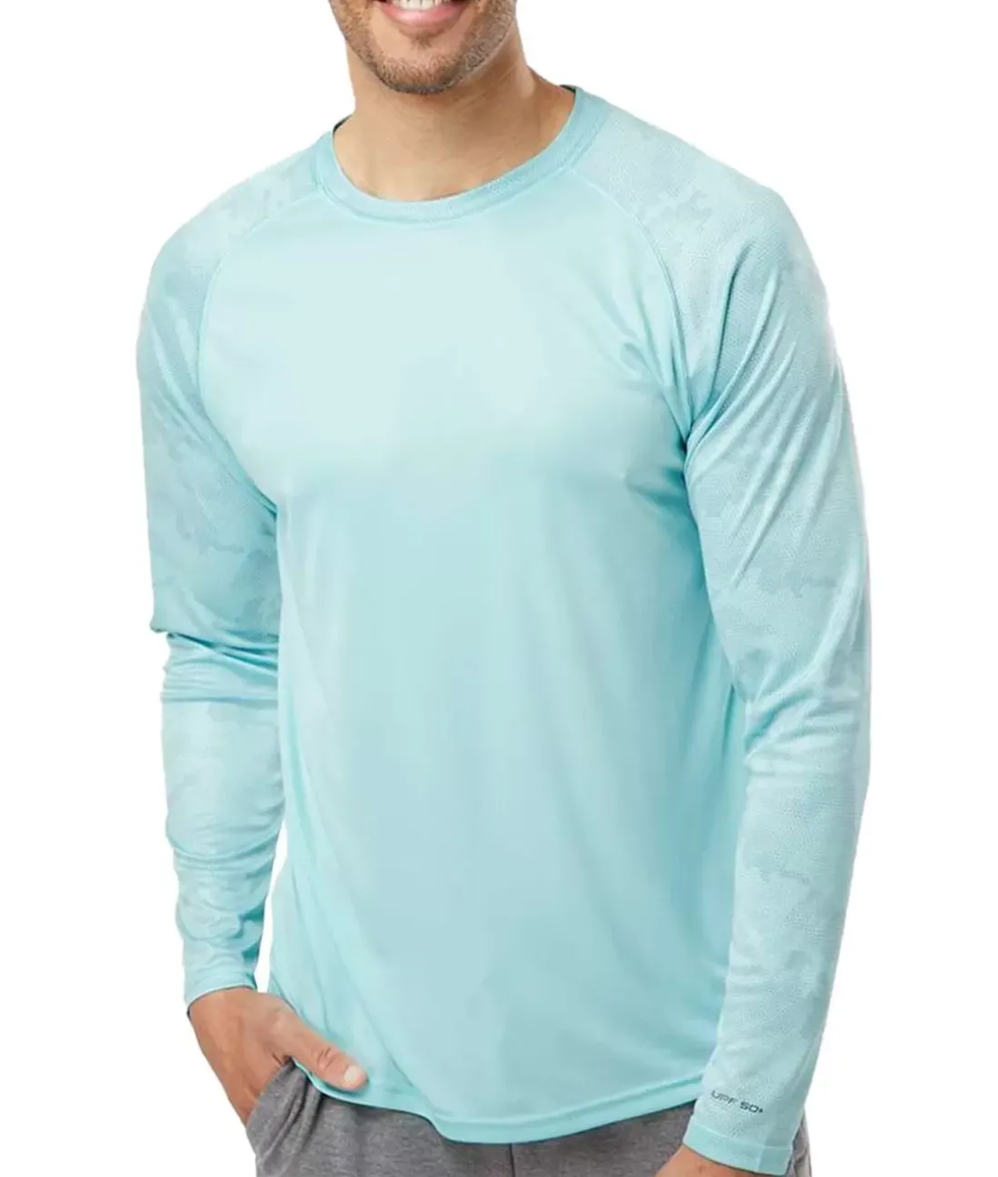Men Nayked Apparel T-Shirts>Men'S Cayman Performance Upf Camo Colorblock Long Sleeve T-Shirt