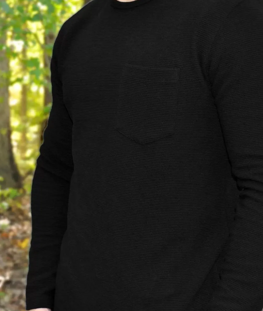 Men Nayked Apparel Shirts>Men'S Long Sleeve Ottoman Rib Knit Textured Fabric Tee/Discontinued