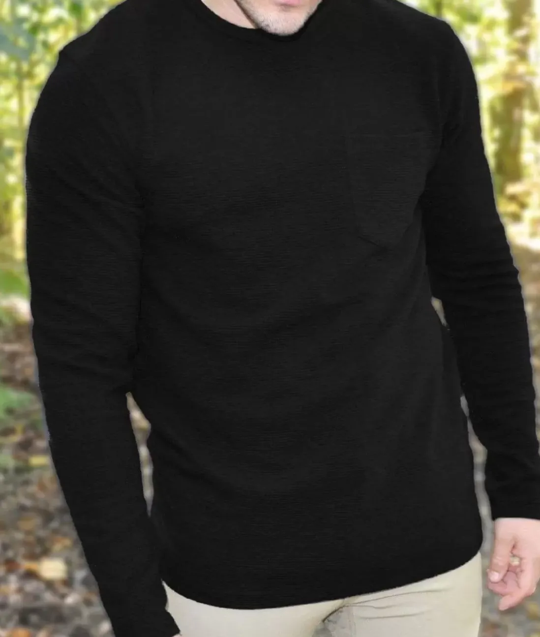 Men Nayked Apparel Shirts>Men'S Long Sleeve Ottoman Rib Knit Textured Fabric Tee/Discontinued