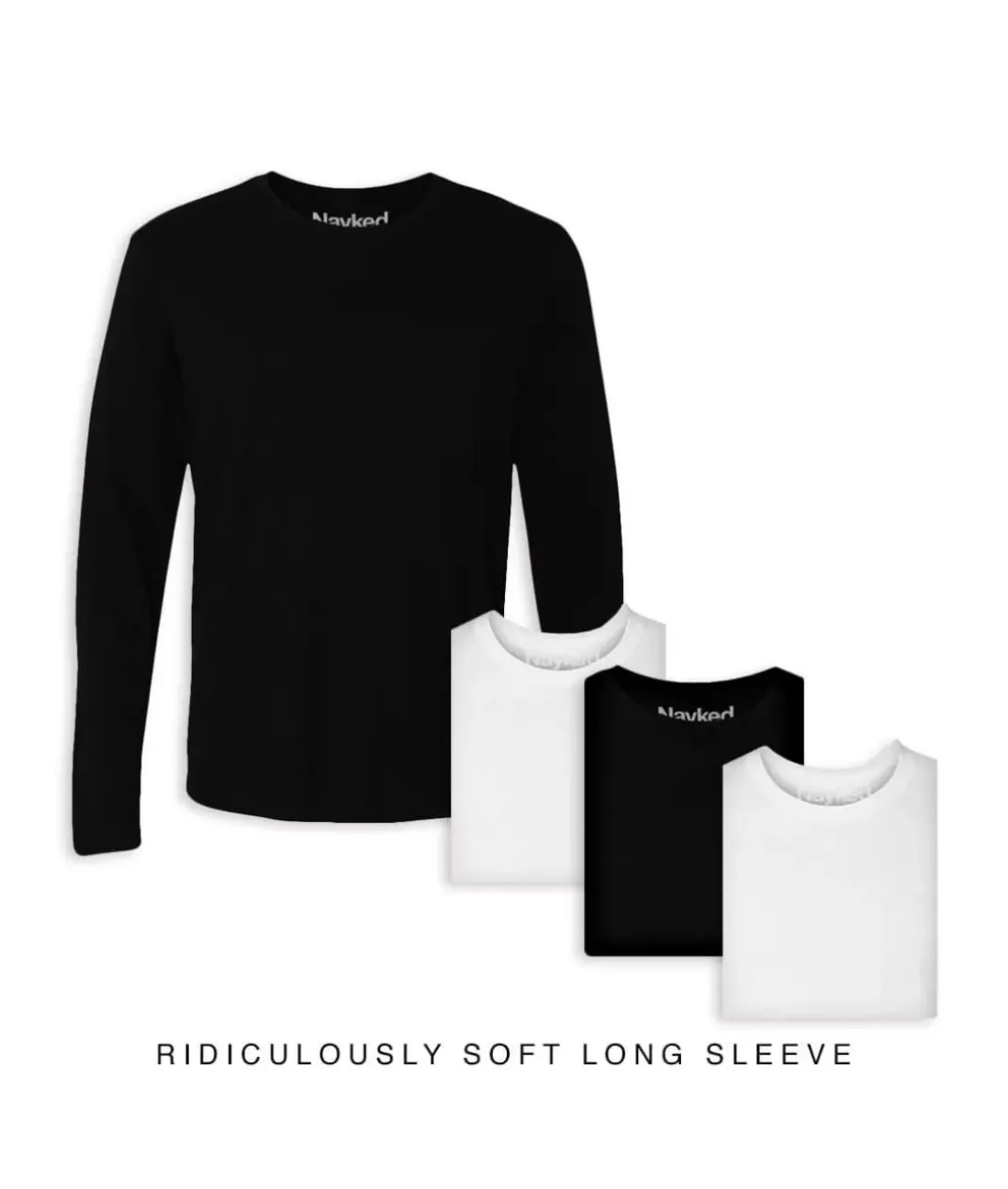 Men Nayked Apparel T-Shirt Packs>Men'S 4Pk Ridiculously Soft Long Sleeve 100% Cotton T-Shirt