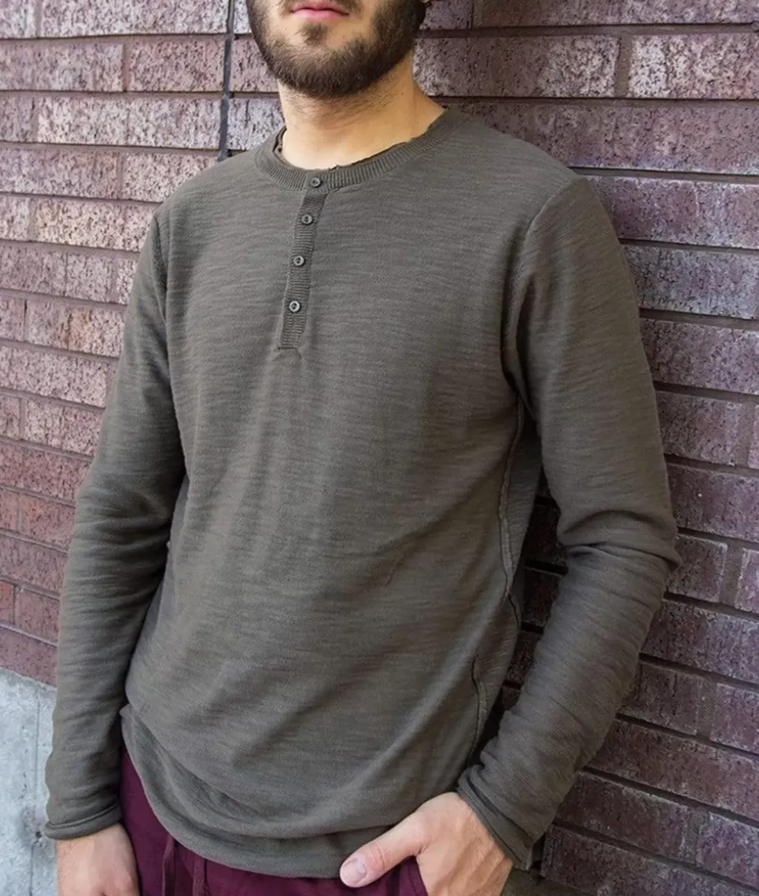 Men Nayked Apparel Shirts>Men'S Slub Knit Raw-Edge Henley/Discontinued