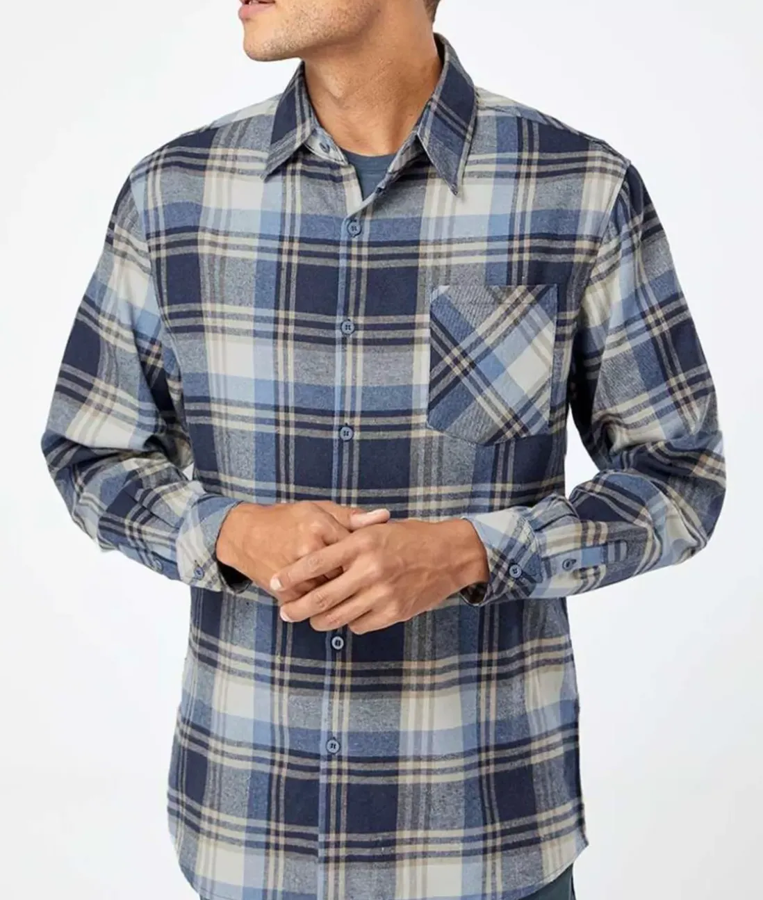 Men Nayked Apparel Shirts>Soft Flannel Plaid Shirt With Chest Pocket