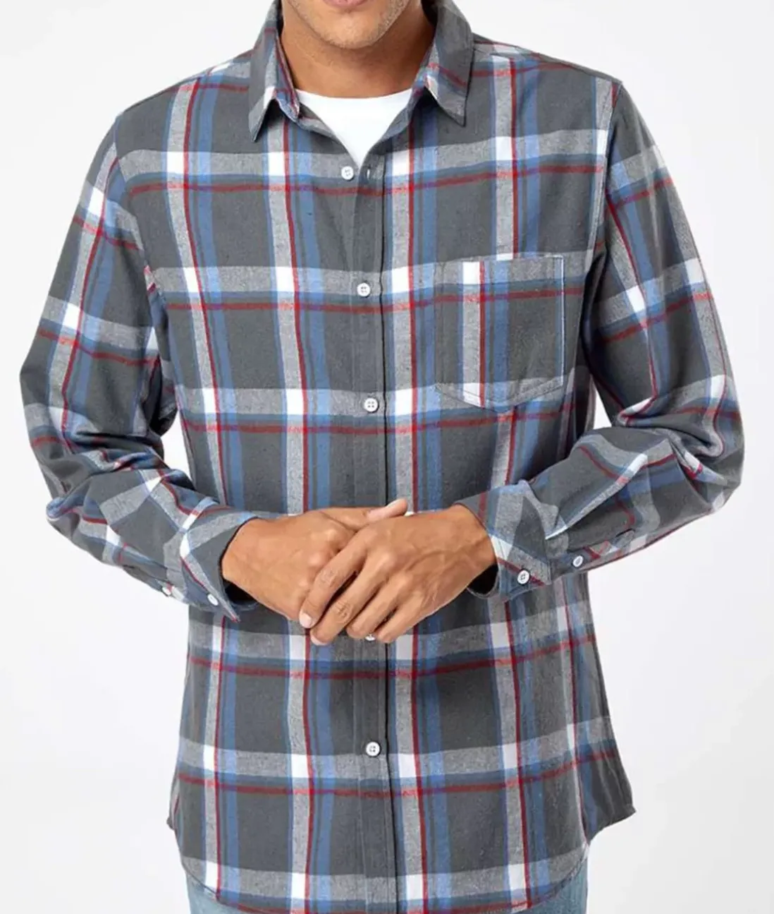 Men Nayked Apparel Shirts>Soft Flannel Plaid Shirt With Chest Pocket