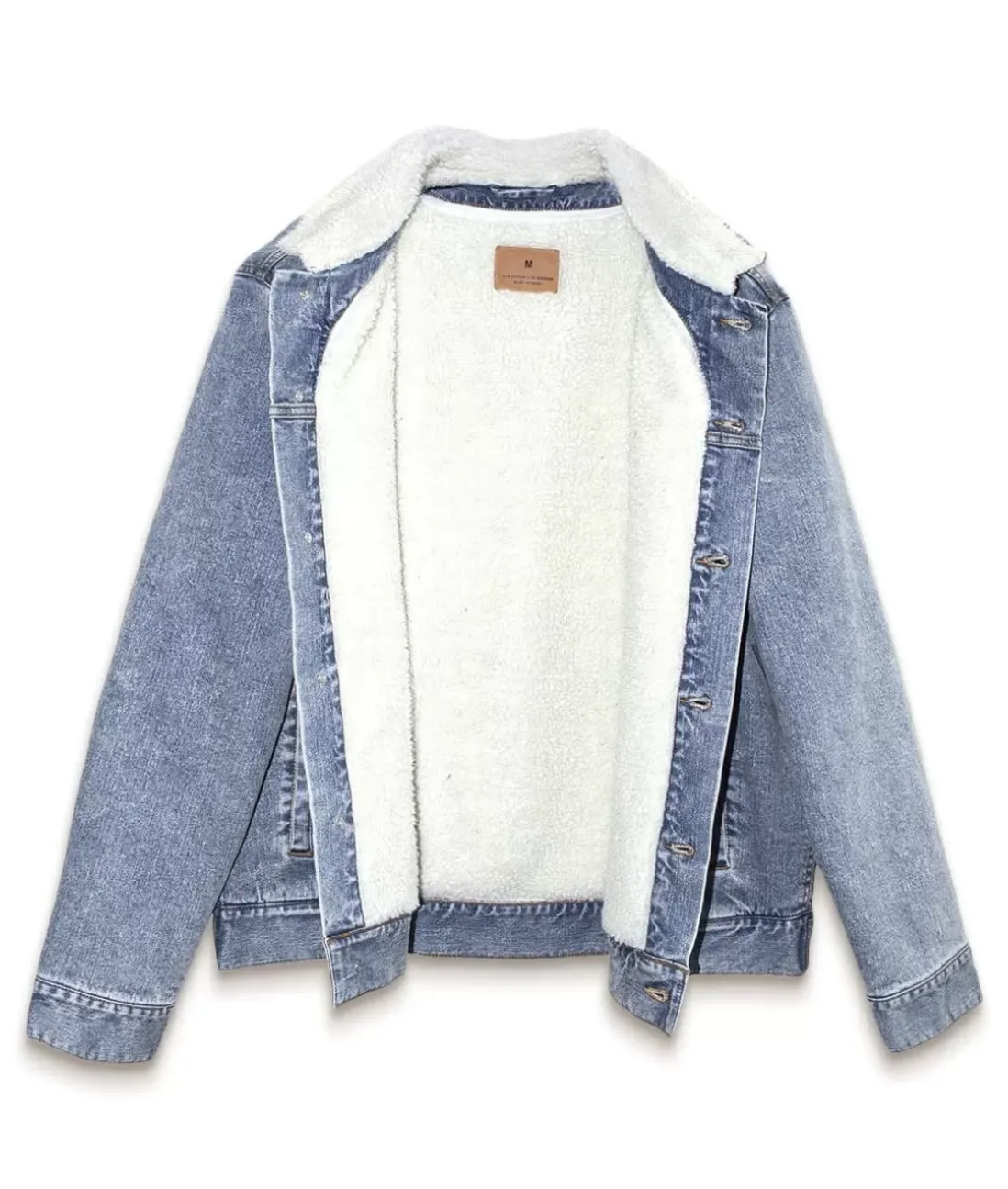Men Nayked Apparel Shirts>Unisex Soft Sherpa Lined Vintage Denim Jacket