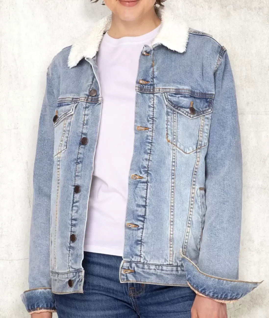 Women Nayked Apparel Outerwear>Unisex Soft Sherpa Lined Vintage Denim Jacket