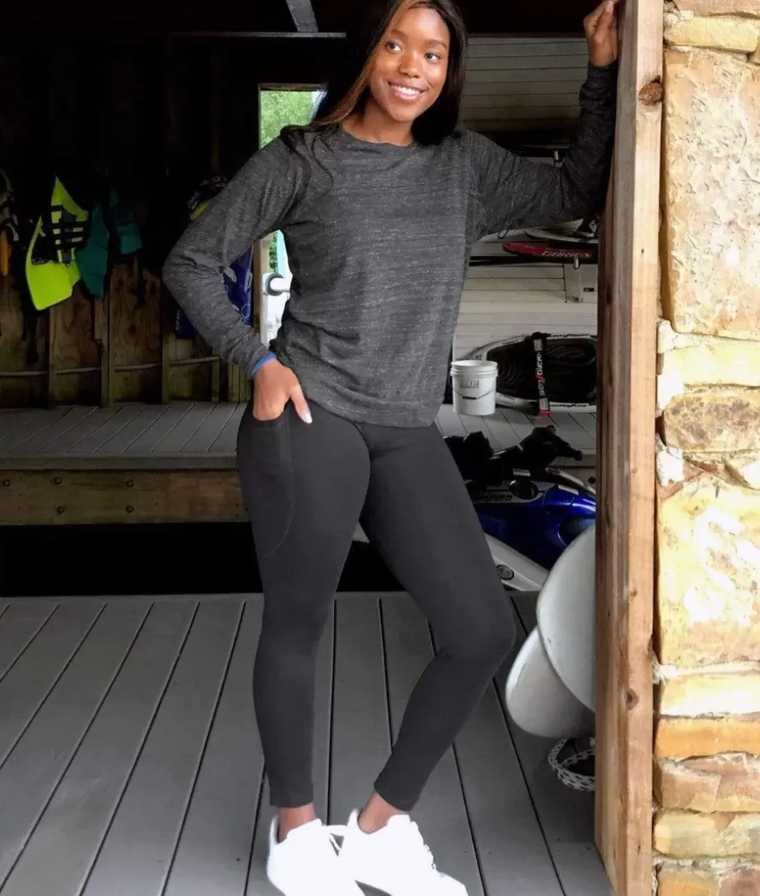 Women Nayked Apparel Bottoms Skirts & Dresses>Women'S High Waist Pocketed Athleisure Leggings