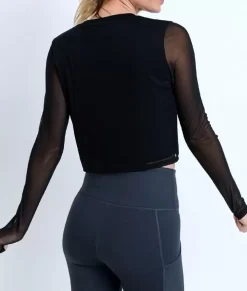 Women Nayked Apparel Athleisure>Women'S Mesh Sleeve Overlay Crop Top/Discontinued