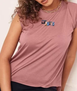 Women Nayked Apparel Tank Tops>Women'S Ridiculously Soft Flowy Rolled Cuff Muscle Graphic Tee | Loved