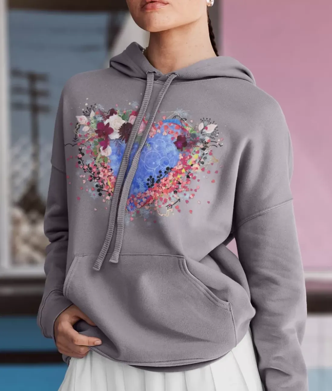 Women Nayked Apparel Hoodies & Sweatshirts>Women'S Ridiculously Soft Oversized Graphic Fleece Hoodie | Heart Art