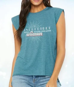 Women Nayked Apparel Tops>Women'S Ridiculously Soft Flowy Rolled Cuffs Graphic Muscle Tee | Incredible Woman