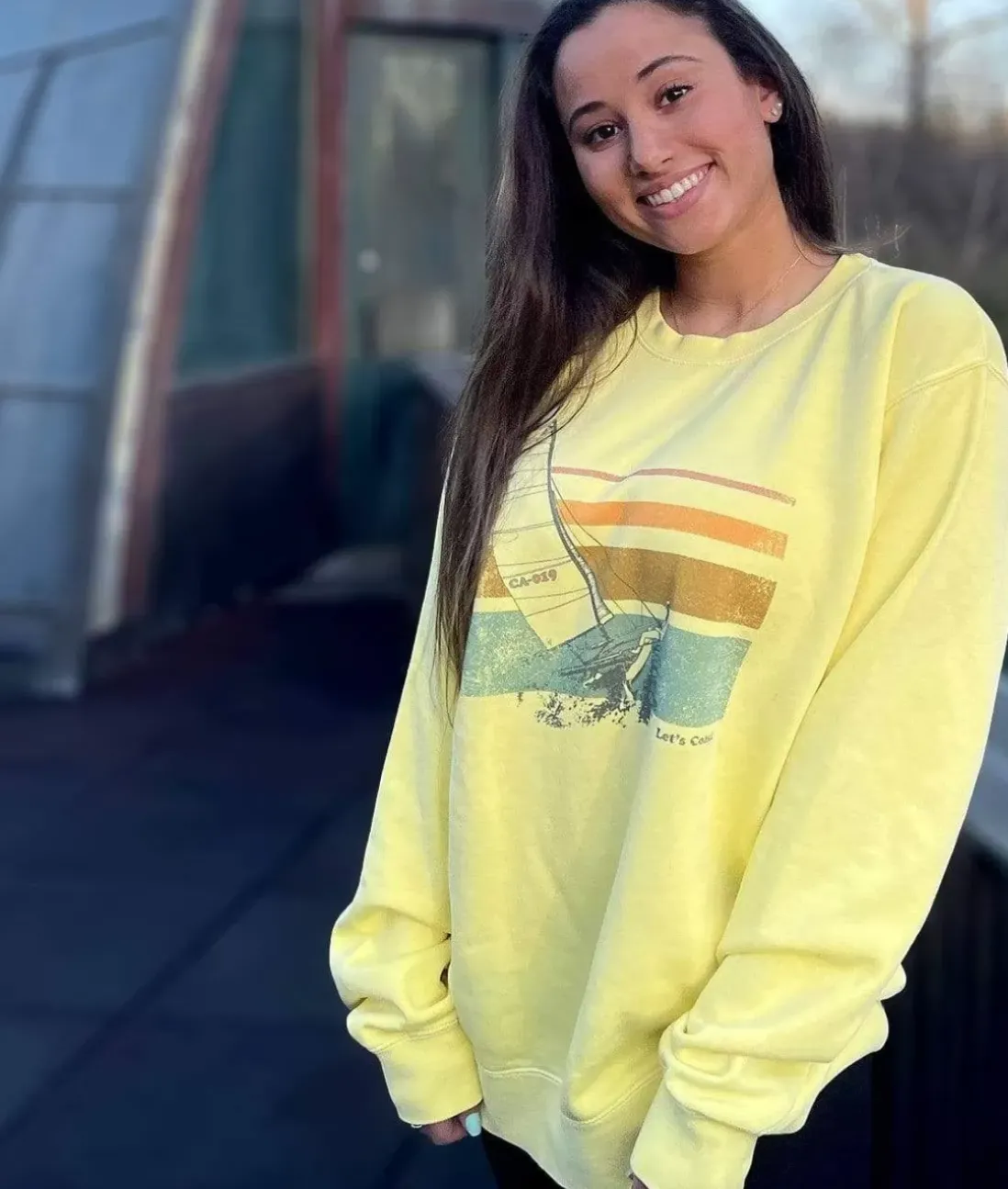 Women Nayked Apparel Hoodies & Sweatshirts>Women'S Ridiculously Soft Oversized Pigment-Dyed Graphic Sweatshirt | Sailboat