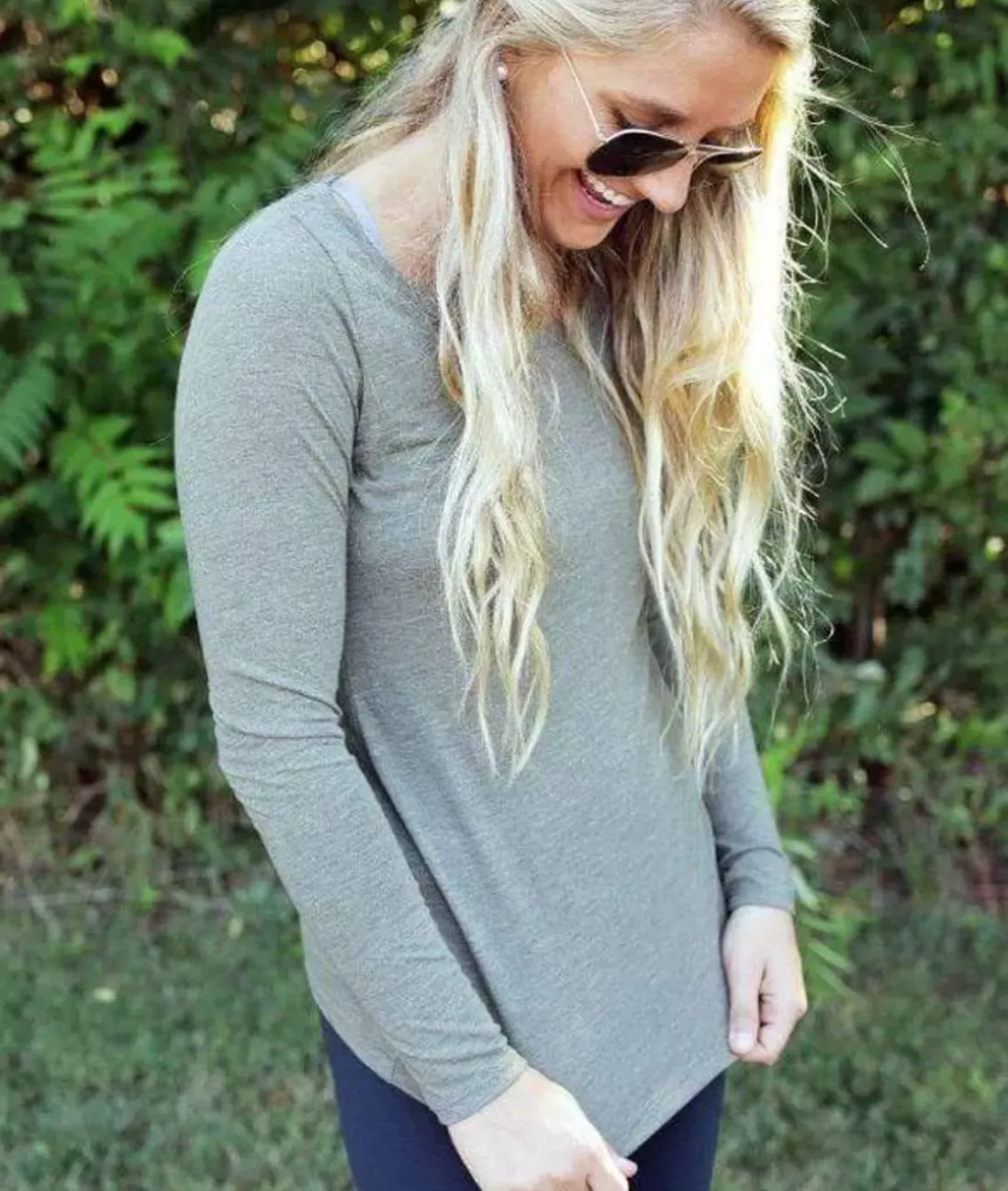 Women Nayked Apparel Tops>Women'S Ridiculously Soft Lightweight Long Sleeve Scoop-Neck T-Shirt