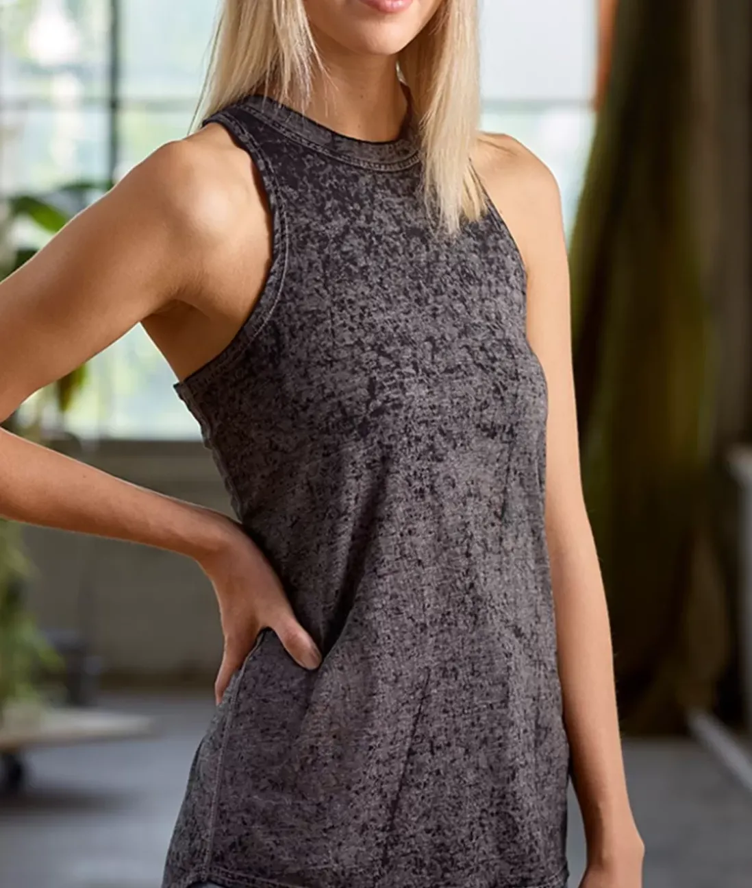 Women Nayked Apparel T-Shirts>Women'S Ridiculously Soft Burnout High Neck Tank Top
