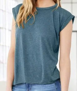 Women Nayked Apparel Tank Tops>Women'S Ridiculously Soft Flowy Rolled Cuffs Muscle Tee
